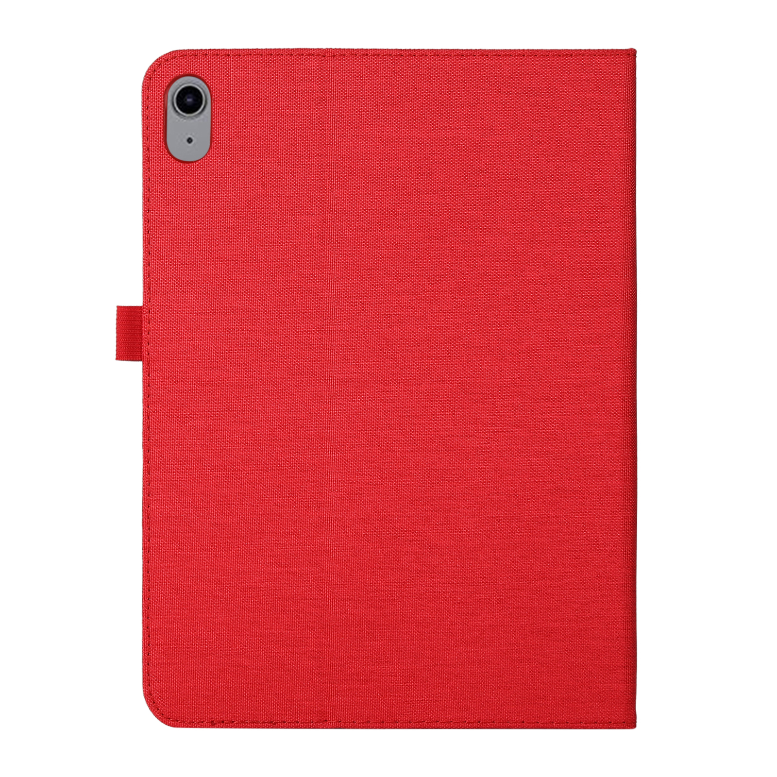 Eine rote Tablethülle mit einem iPad. Die Hülle hat einen Magnetverschluss.