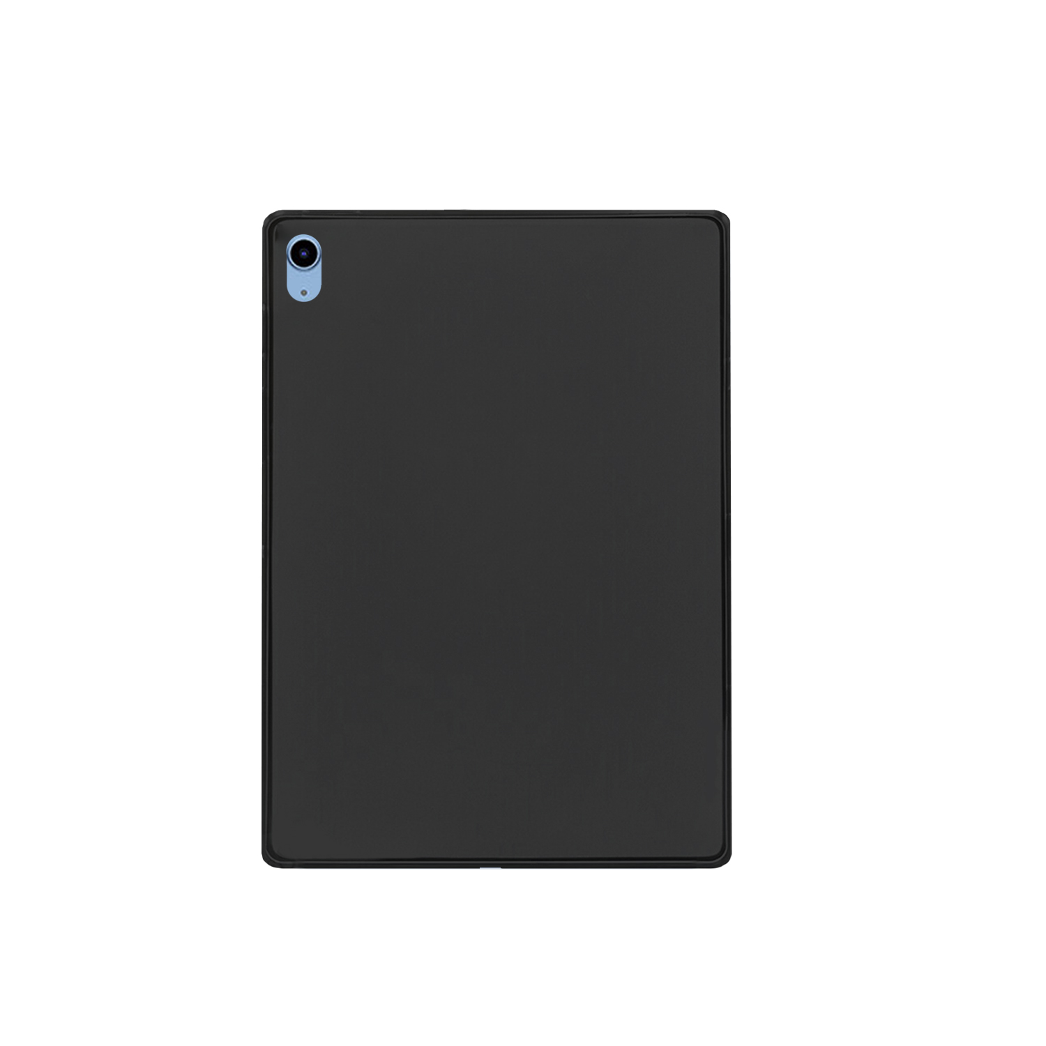 Eine schwarze Tablethülle mit einem Kameraloch. Die Hülle ist geschlossen.