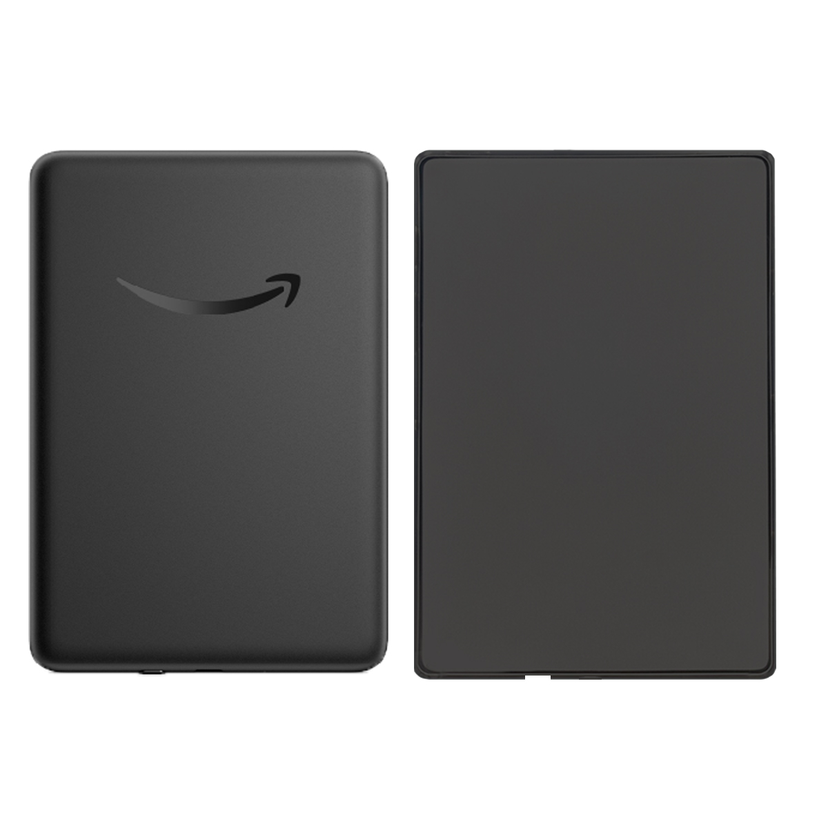 Schwarze E-Reader-Hülle, geöffnet mit Bildschirm und geschlossen mit Cover.