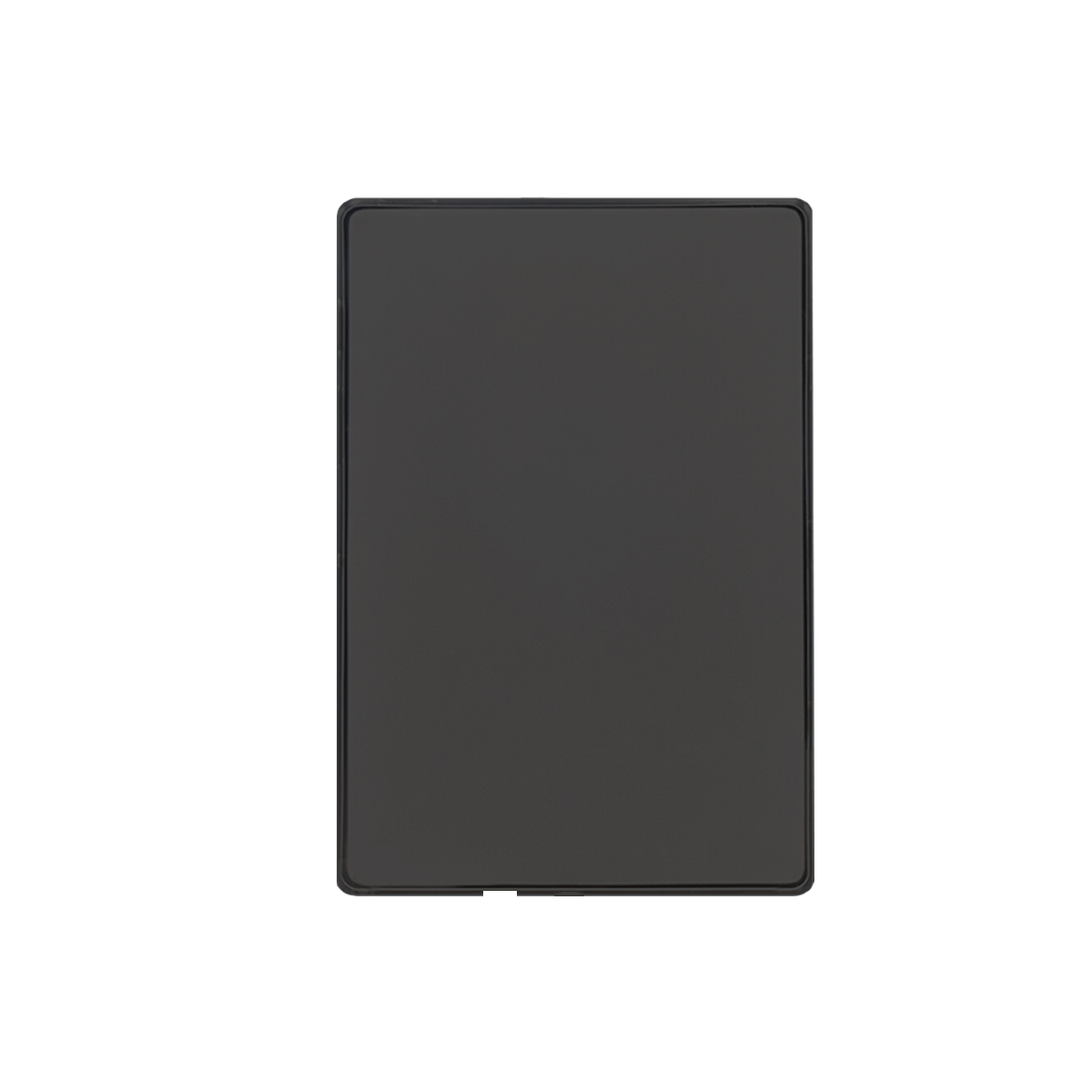 Ein schwarzes Tablet mit schwarzem Rand auf weißem Hintergrund. Der Bildschirm ist leer.