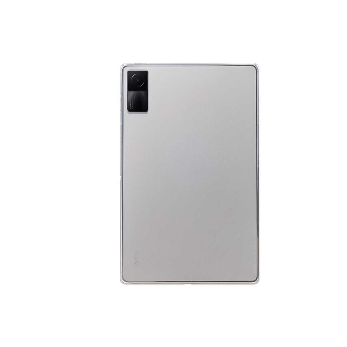 Ein silbernes Tablet mit Kamera, auf weißem Hintergrund.
