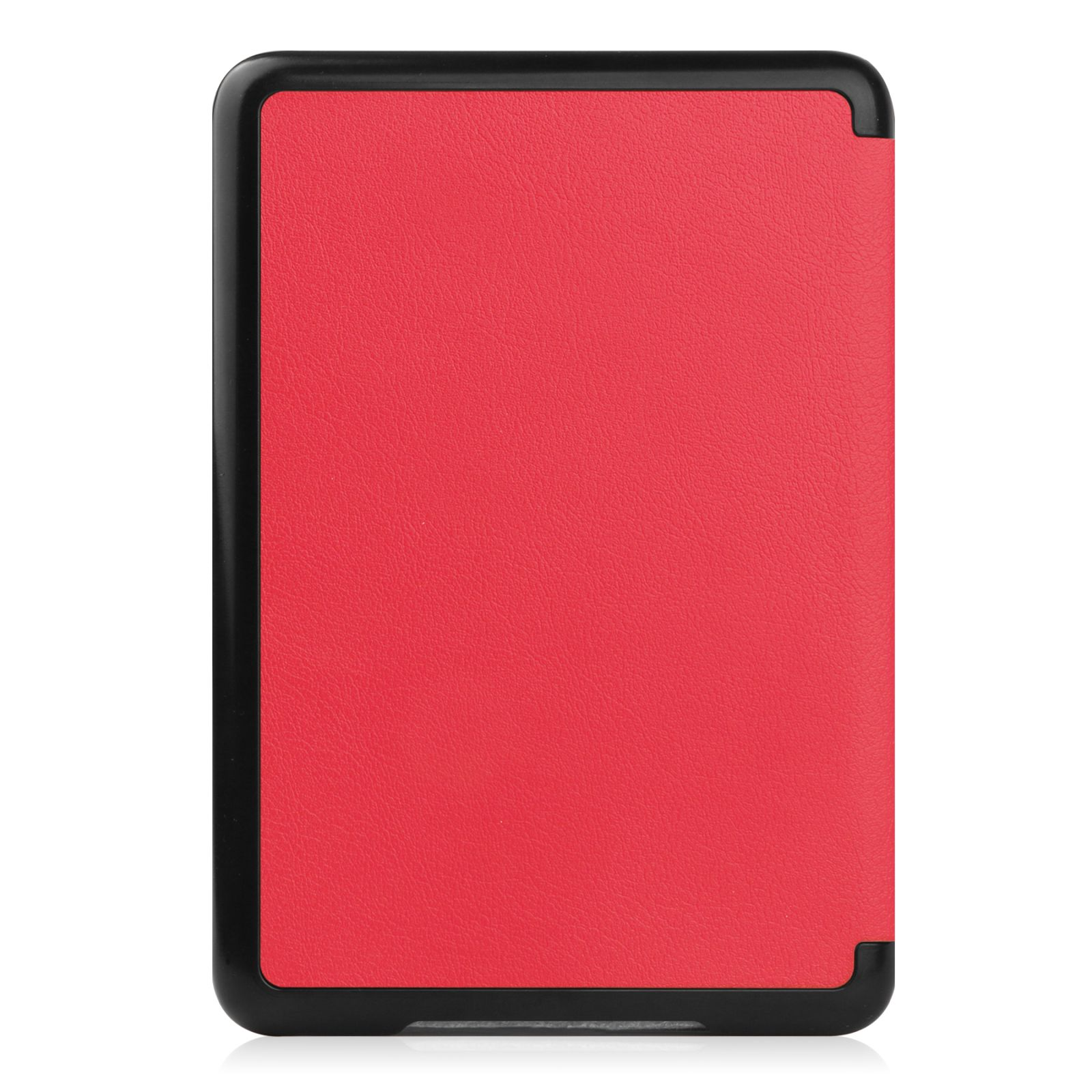 Rote Tablet-Hülle mit schwarzem Rahmen. Die Hülle ist geschlossen und zeigt eine durchgehende rote Oberfläche.