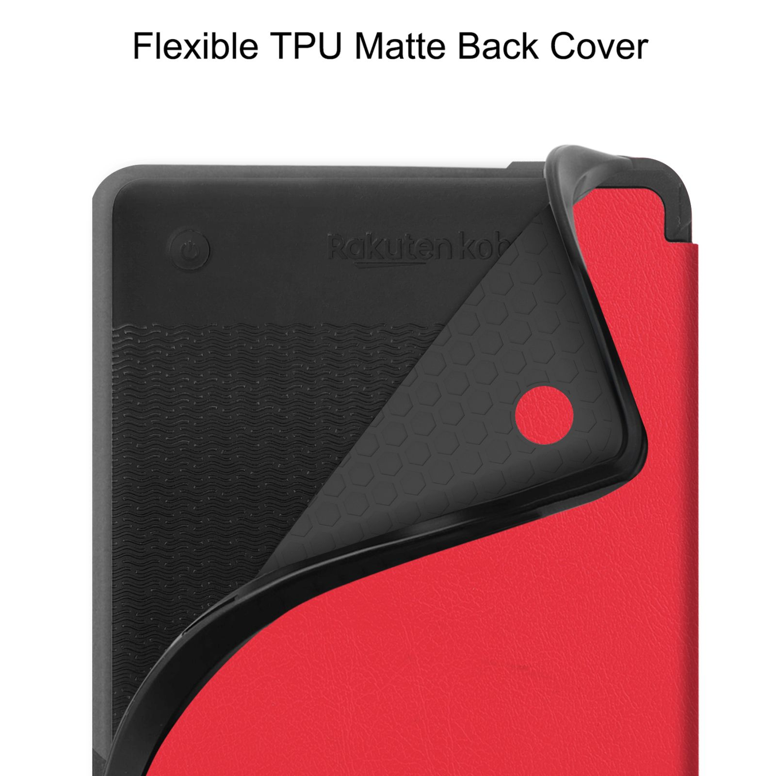 Rote Tablethülle mit schwarzem, strukturiertem Teil. Text: Flexible TPU Matte Back Cover.