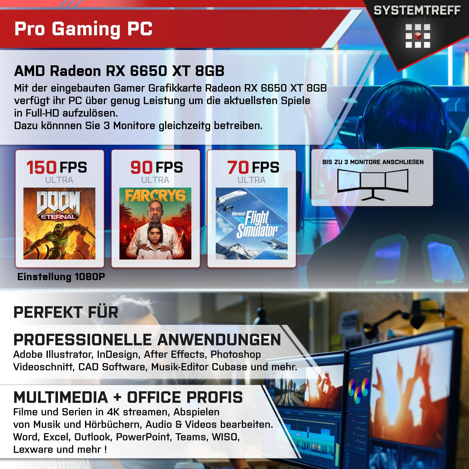 SYSTEMTREFF Pro Gaming i5-12400F, Windows Core™ 16 PC GB Pro, i5 RAM, 11 Radeon™ AMD GB 512 Gaming mSSD, mit RX XT Intel® 6650 Prozessor, Core Intel