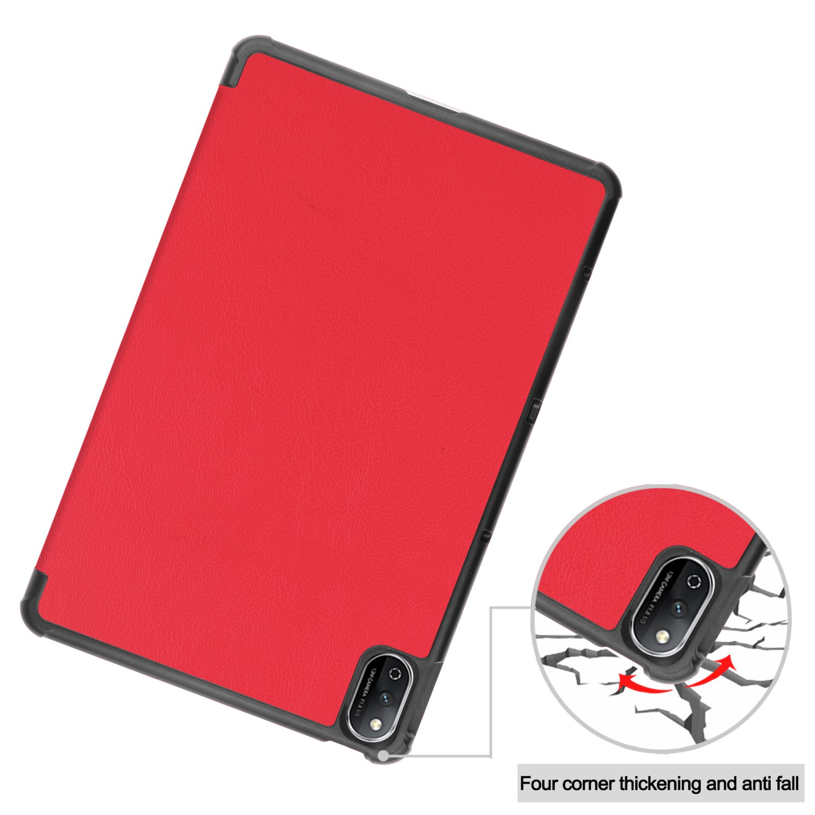 Rote Tablet-Hülle mit schwarzem Rand.