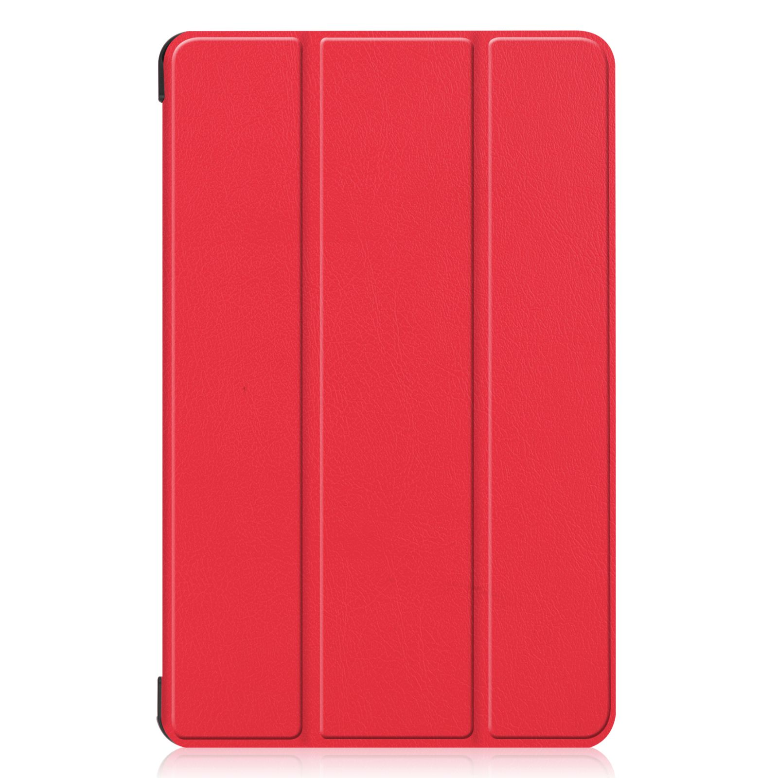 Rote Tablethülle, geschlossen. Die Hülle hat eine leuchtend rote Farbe. Sie hat eine glatte, strukturierte Oberfläche.