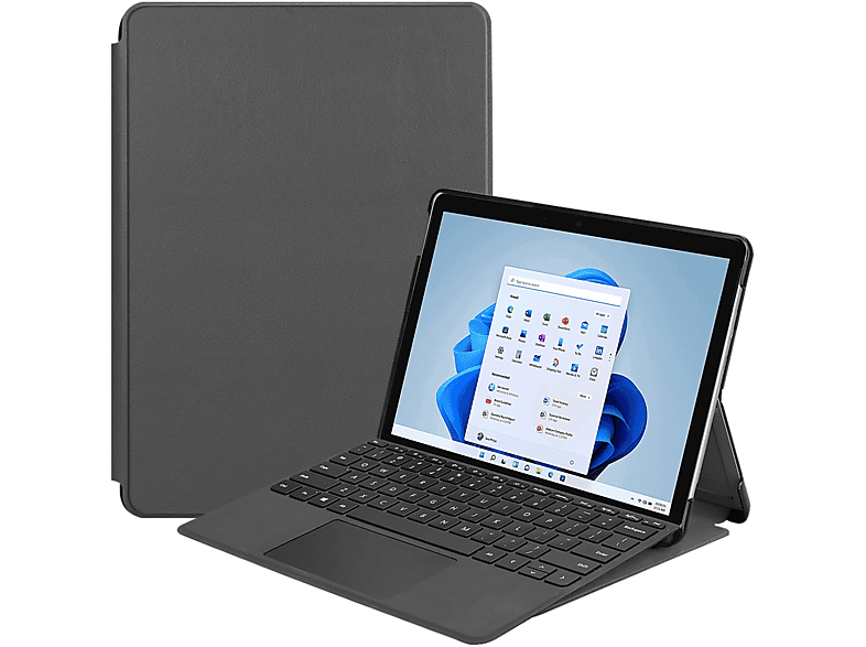 LOBWERK Hülle Schutzhülle Bookcover für Microsoft Surface 8 Pro 13 Zoll Kunstleder, Grau | Tablet Bookcover