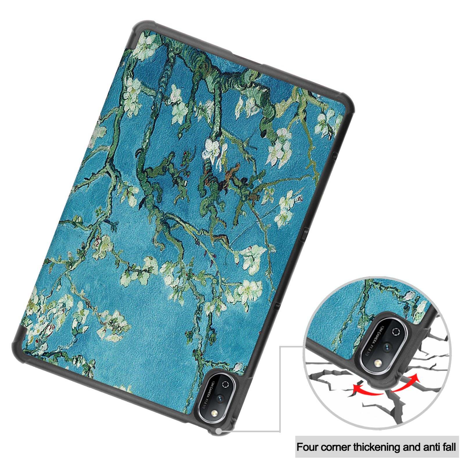 Tablet-Hülle mit einem Van Gogh-Gemälde. Die Hülle ist geöffnet und das Tablet ist sichtbar.