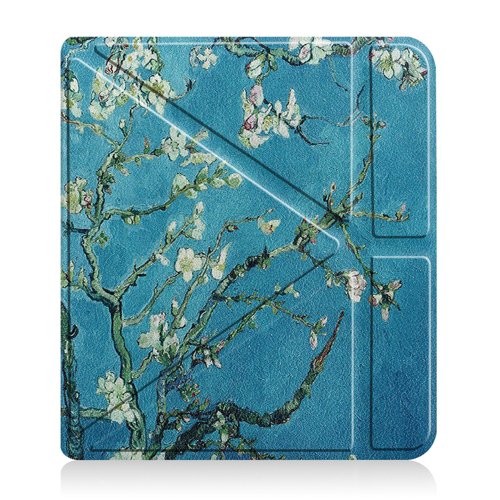 Blauer Einband, mit Gemälde weißer Blüten auf Ast. Weißer Hintergrund.