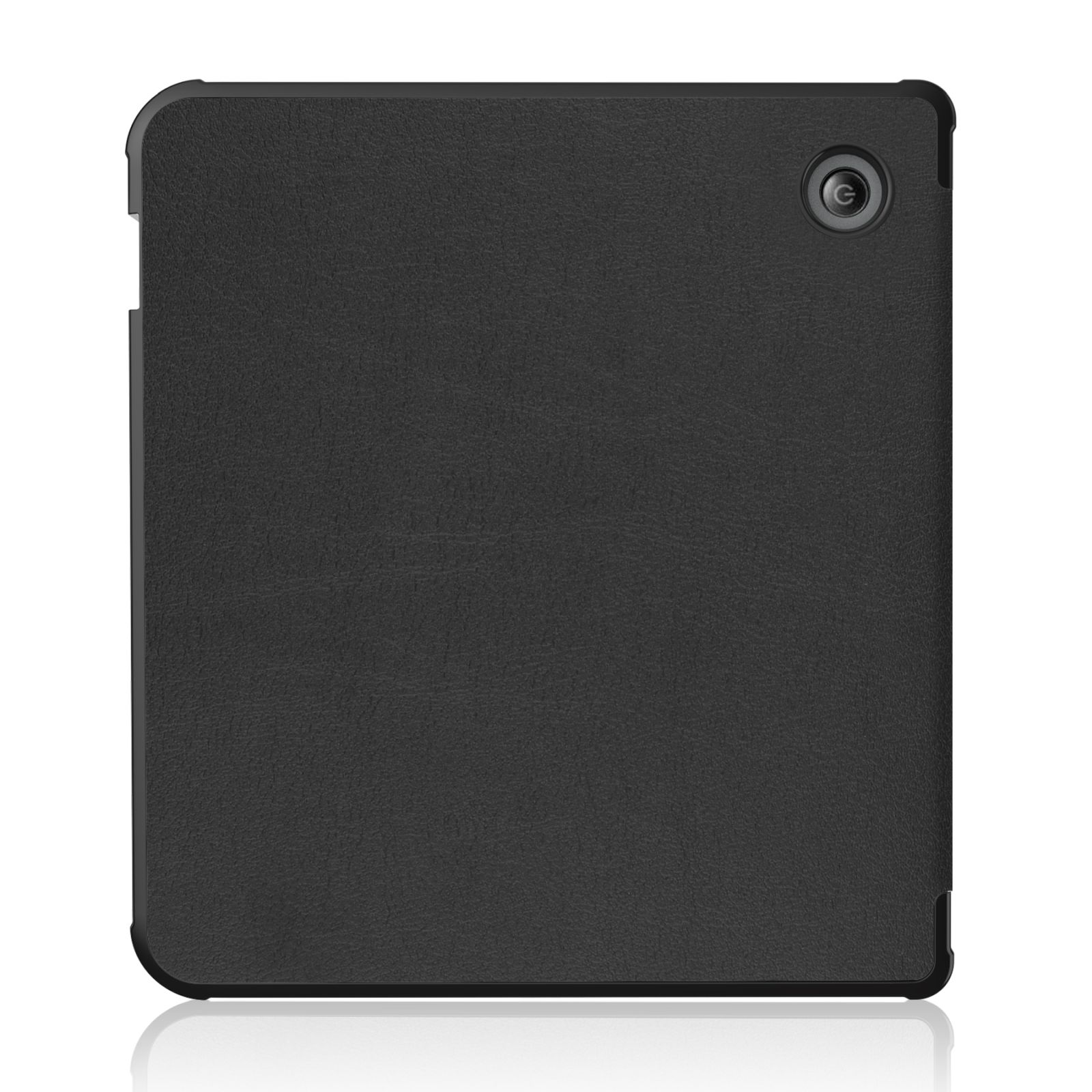 Schwarze Tablet-Hülle geschlossen. Der Hintergrund ist weiß.