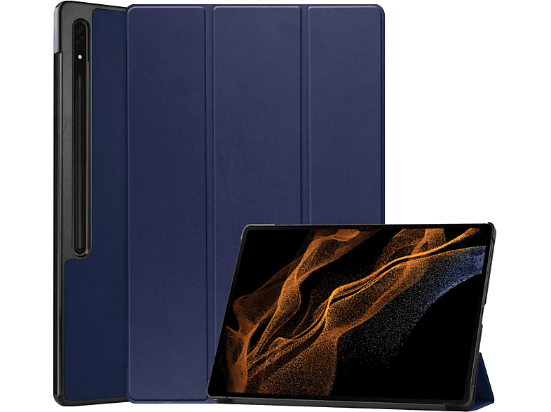 LOBWERK Hülle Schutzhülle Bookcover für Samsung Tab S8 Ultra SM-X900 SM-906 14.6 Zoll Kunstleder, Blau