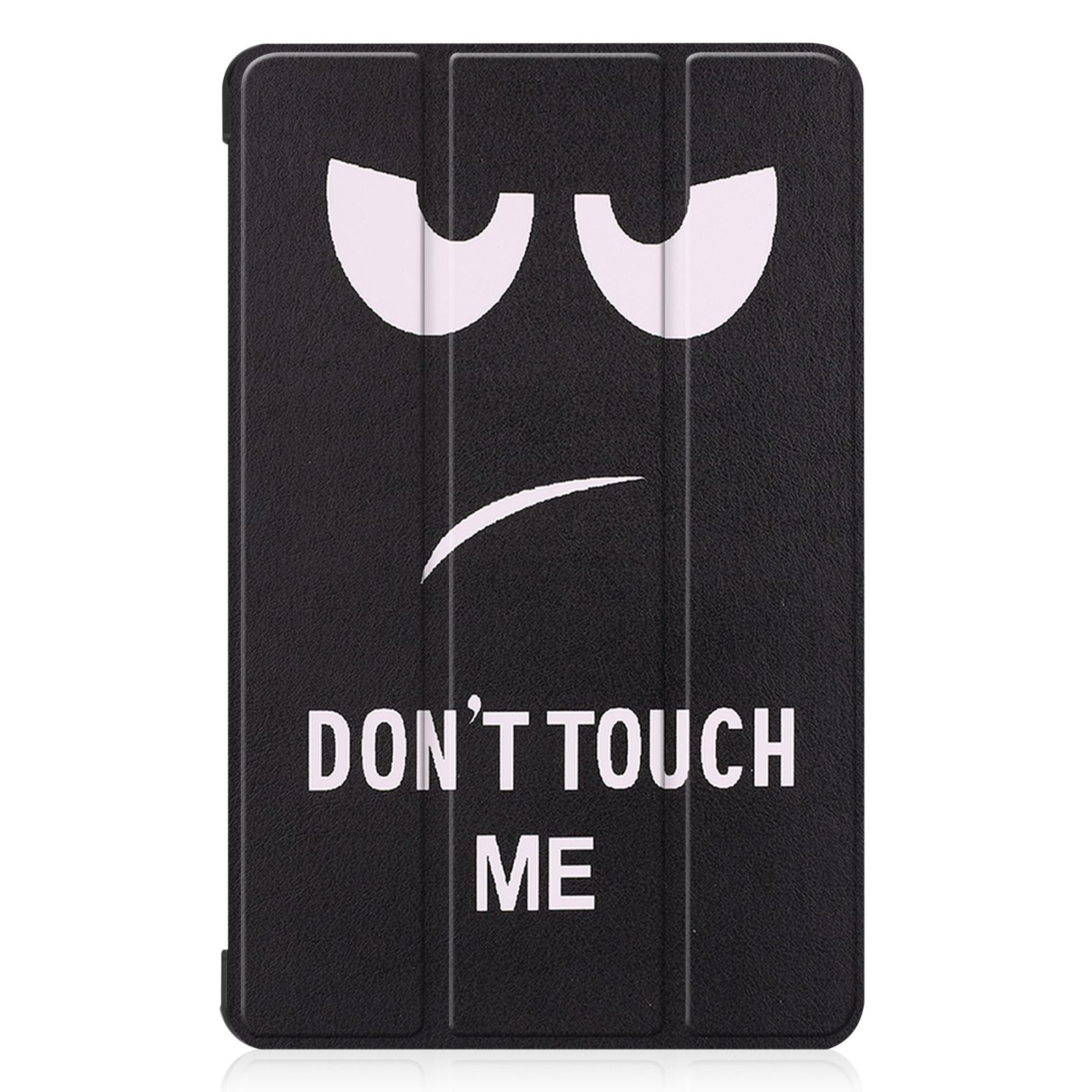 Tablet in schwarzer Hülle. Die Hülle hat eine Illustration mit der Aufschrift 'DON'T TOUCH ME'.