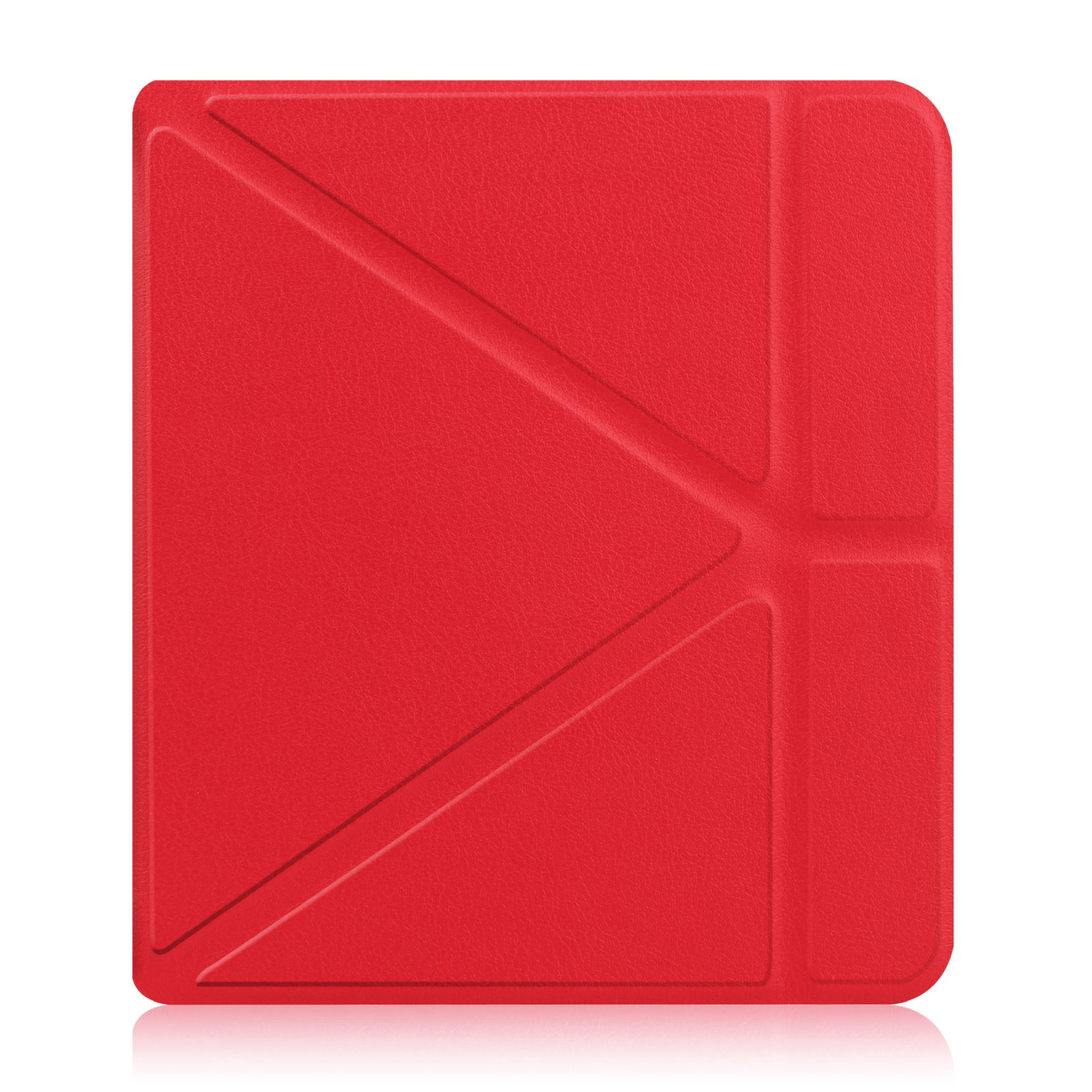 Eine rote Tablet-Hülle mit einfachem geometrischen Design, flach betrachtet.