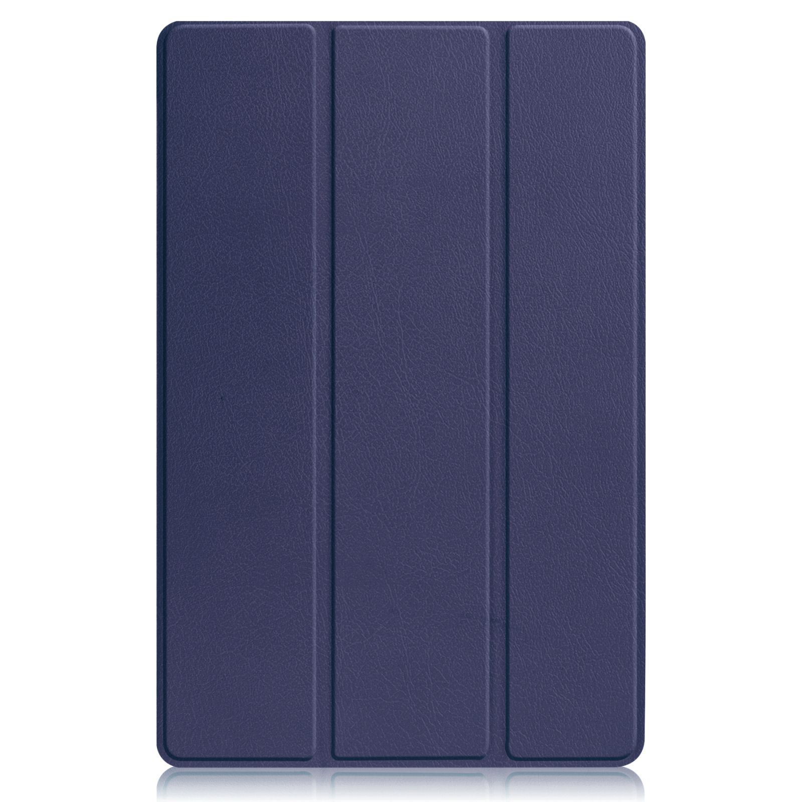 Eine dunkelblaue Tablet-Hülle ist geschlossen. Die Oberfläche ist glatt.