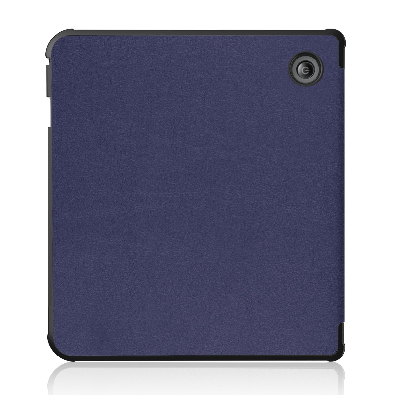 Eine einfarbige marineblaue Tablethülle. Zeigt die Rückseite des Tablets mit einem schwarzen Rand.
