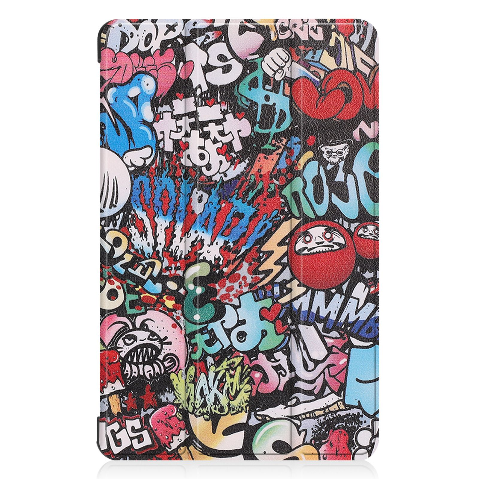Tablethülle mit bunter Graffiti-Kunst bedeckt.