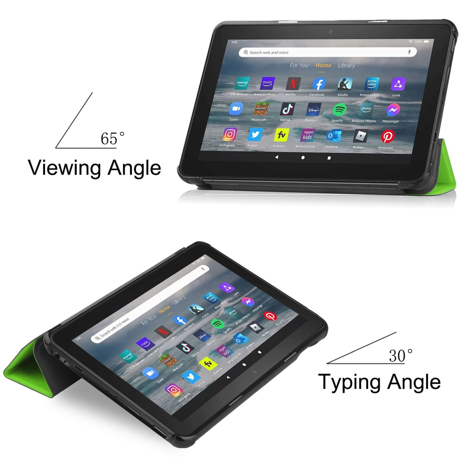 Tablet in einem Case mit angezeigten Betrachtungs- und Tippwinkeln.