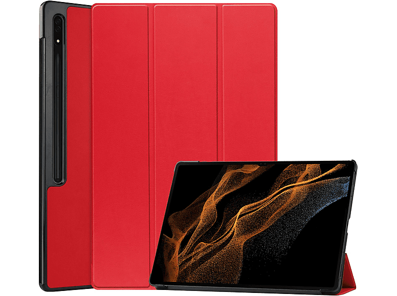 LOBWERK Hülle Schutzhülle Bookcover für Samsung Tab S8 Ultra SM-X900 SM-906 14.6 Zoll Kunstleder, Rot
