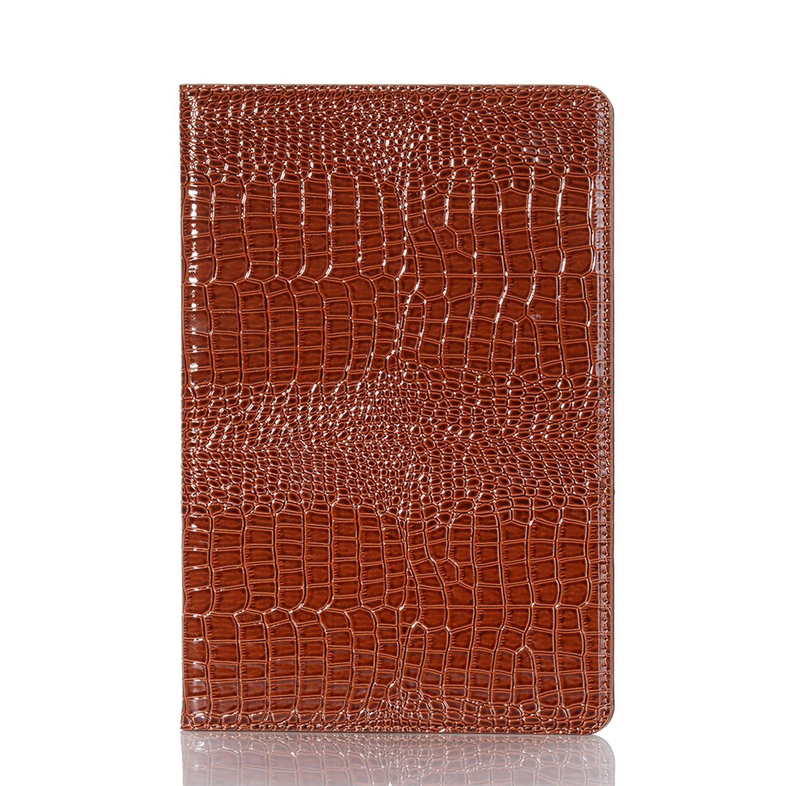 Braune Tablet-Hülle mit Lederstruktur und Krokodilhautmuster.