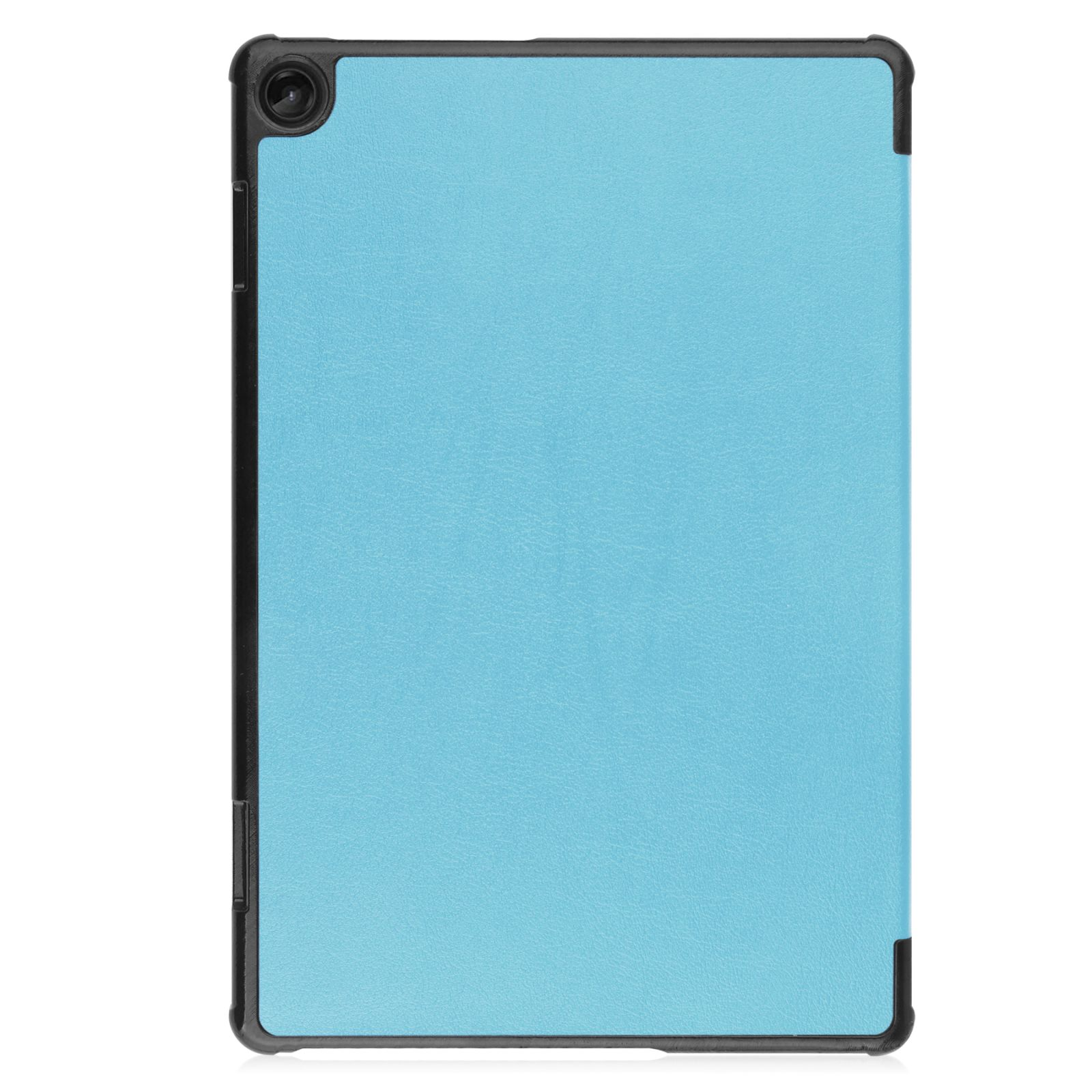 Hellblaue Tablethülle. Die Hülle ist geschlossen, die Ränder des Tablets sind sichtbar.