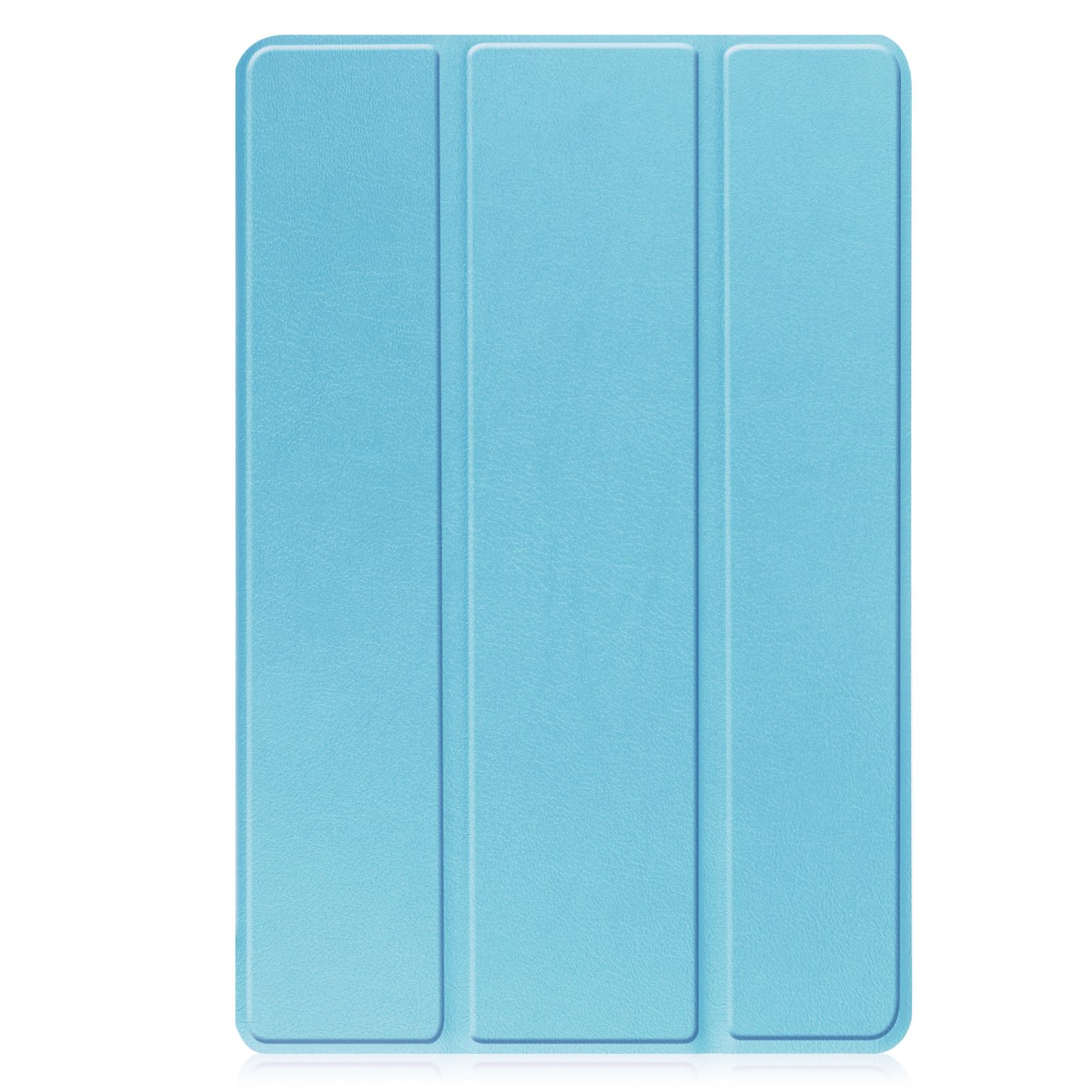 Eine hellblaue Tablettasche mit drei Paneelen.