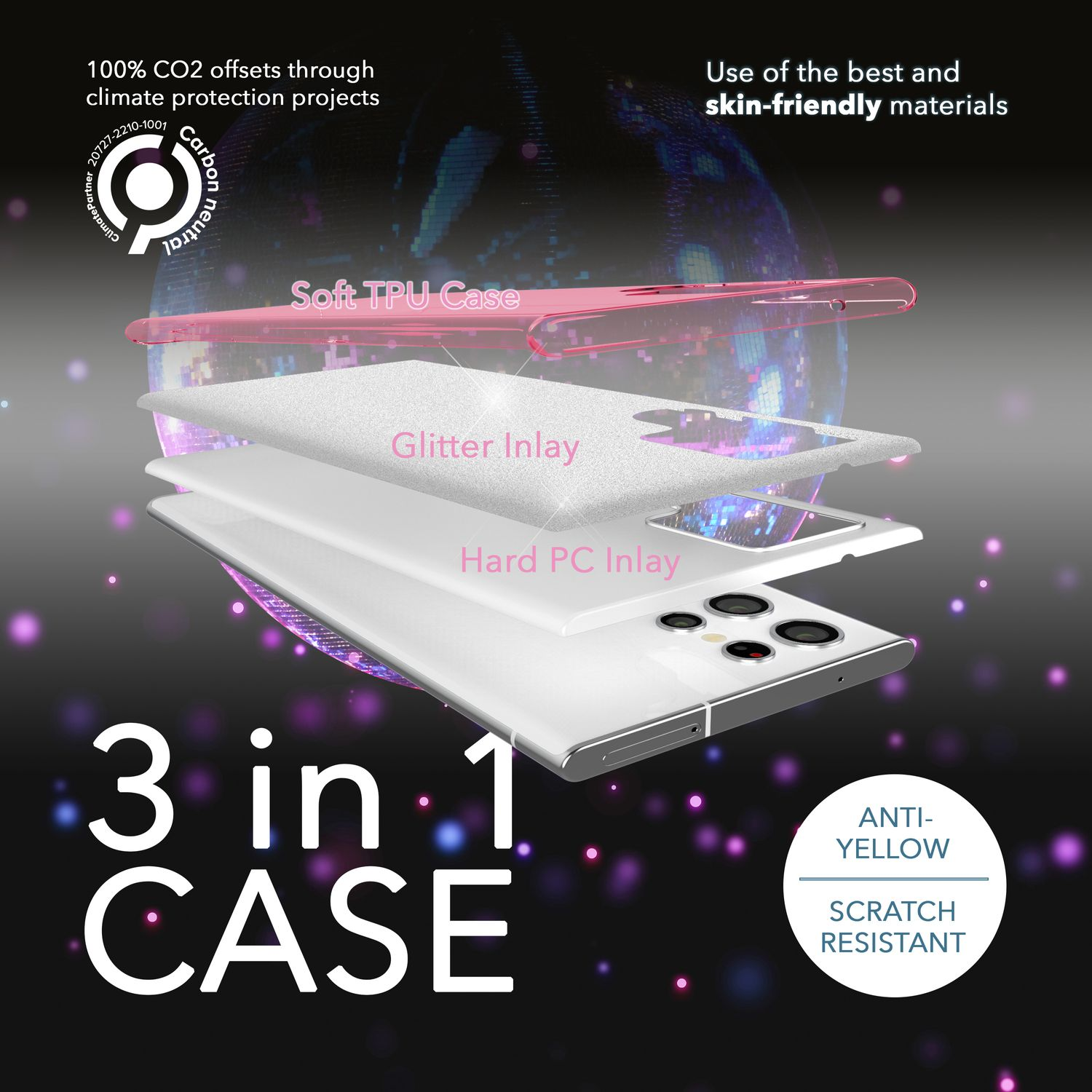 NALIA Glitzer S23 Displayschutz, Ultra, mit 2x Samsung, Backcover, Pink Silikon Galaxy Hülle