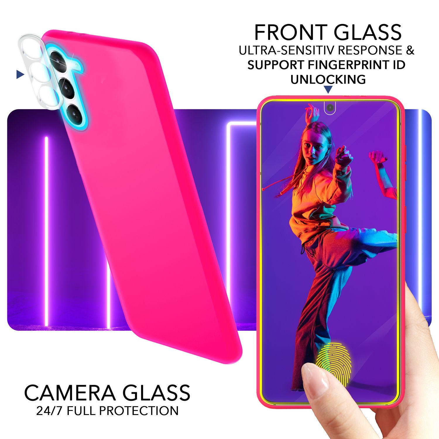 NALIA Neon Silikon Hülle Kameraschutz, mit Display- Pink Backcover, Galaxy 2x Plus, & Samsung, S23