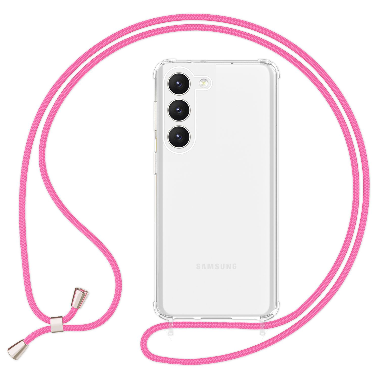NALIA Klare Hybrid Umhängen, Backcover, zum Plus, S23 Pink mit Samsung, Kette Hülle Galaxy