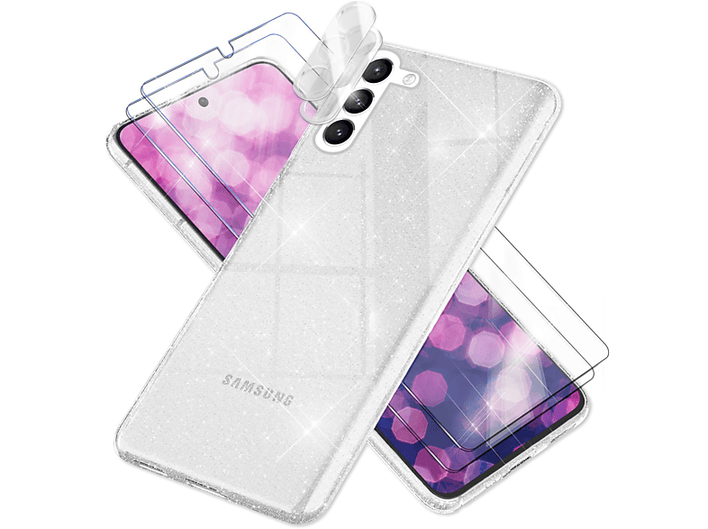 NALIA Klare Backcover, Transparent Display- Hülle Galaxy & 2x Glitzer mit Samsung, Kameraschutz, S23
