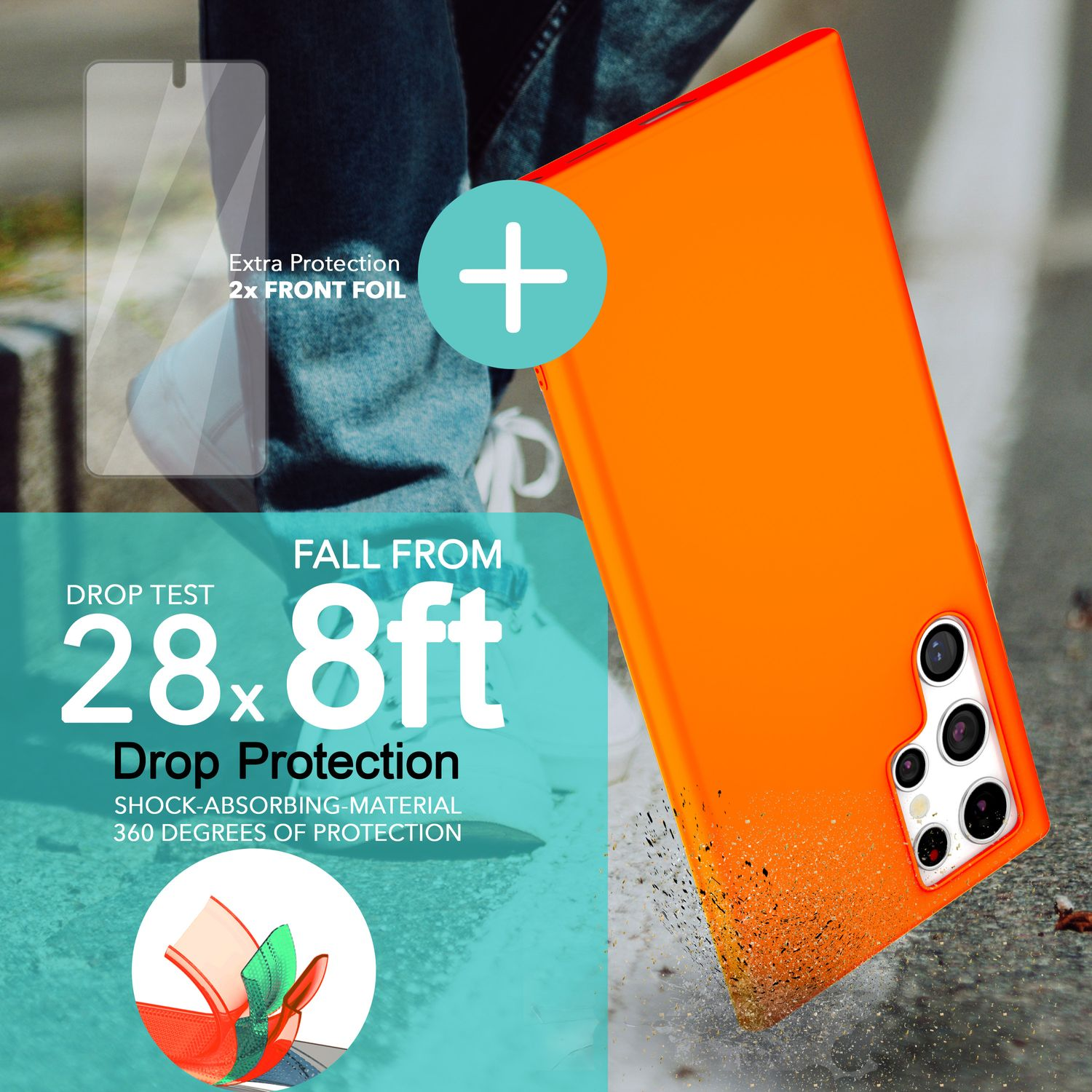 Orange Neon 2x Galaxy Displayschutz, Ultra, Backcover, Hülle Silikon Samsung, S23 mit NALIA