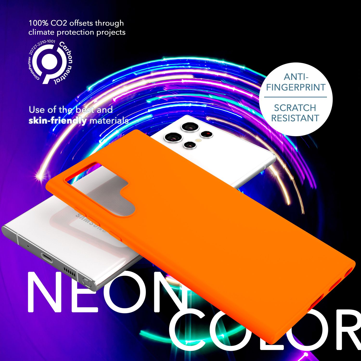 Orange Neon 2x Galaxy Displayschutz, Ultra, Backcover, Hülle Silikon Samsung, S23 mit NALIA