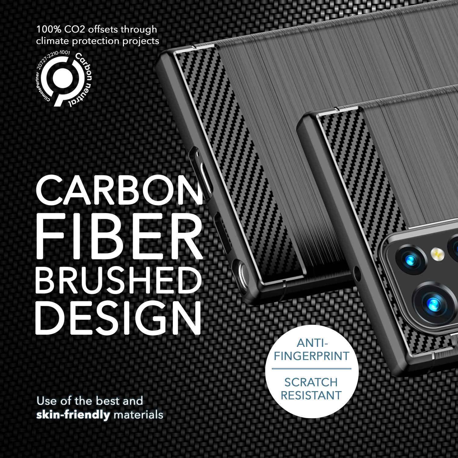 NALIA Carbon-Look Silikon Hülle mit Backcover, Kameraschutz, Samsung, Display- Ultra, S23 & Galaxy Schwarz 2x