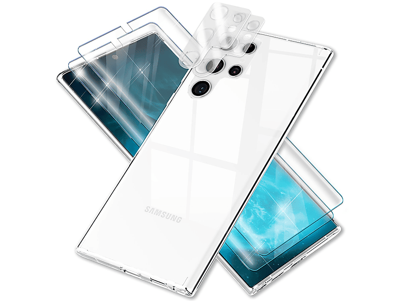 NALIA Klare mit 2x S23 & Kameraschutz, Transparent Display- Harte Hülle Ultra, Galaxy Samsung, Backcover