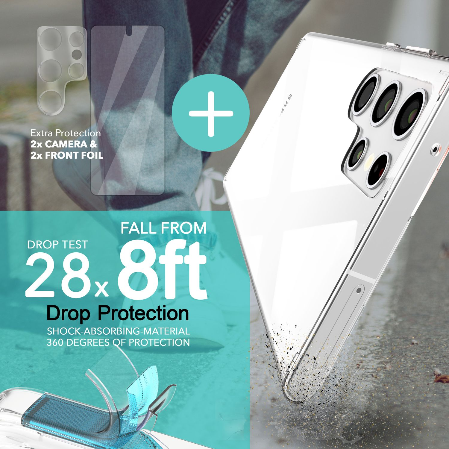 NALIA Klare mit 2x S23 & Kameraschutz, Transparent Display- Harte Hülle Ultra, Galaxy Samsung, Backcover