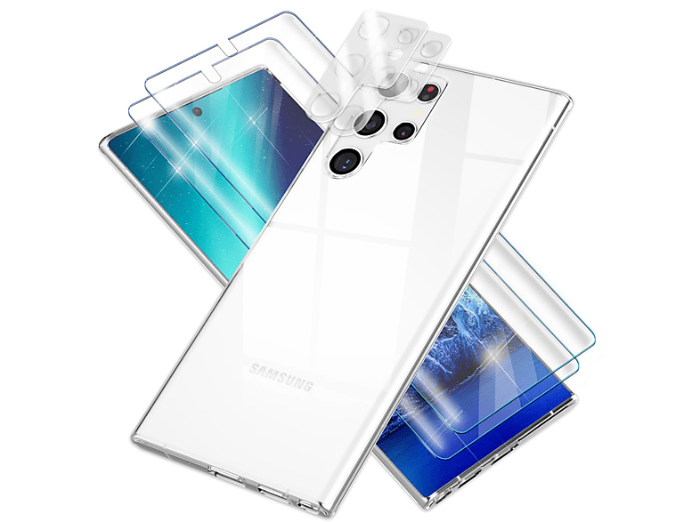 NALIA Klare Silikon Hülle mit 2x Display- & Kameraschutz, Backcover, Samsung, Galaxy S23 Ultra, Transparent