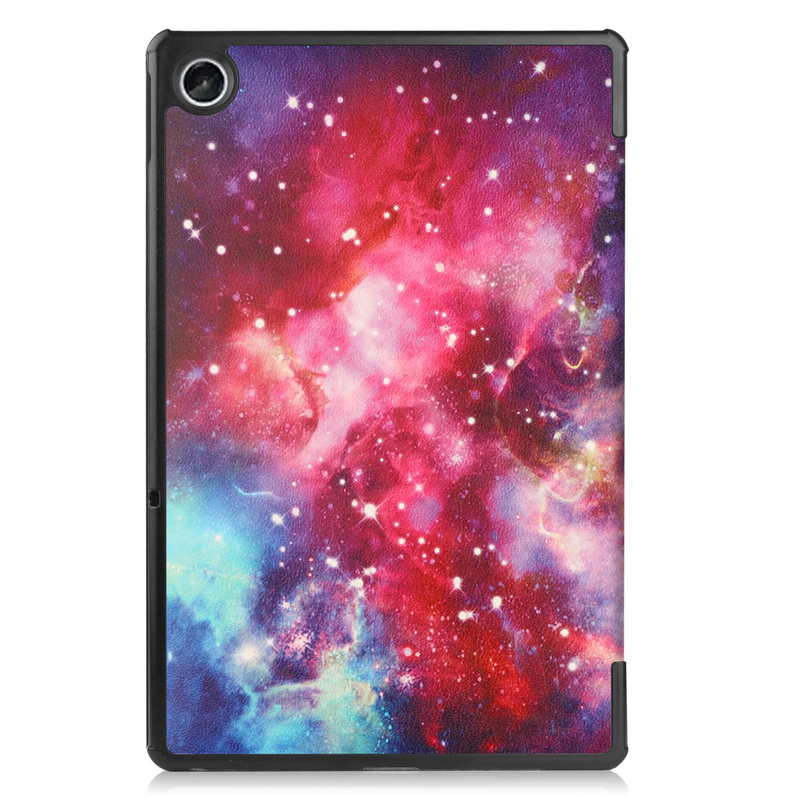 Tablethülle. Galaxy-Design. Buntes Galaxiemuster auf der Hülle.