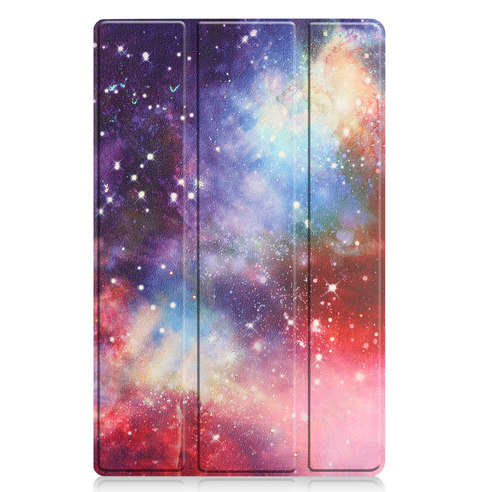 Tablethülle mit Galaxie-Design. Die Hülle ist geöffnet und zeigt die Innenseite.
