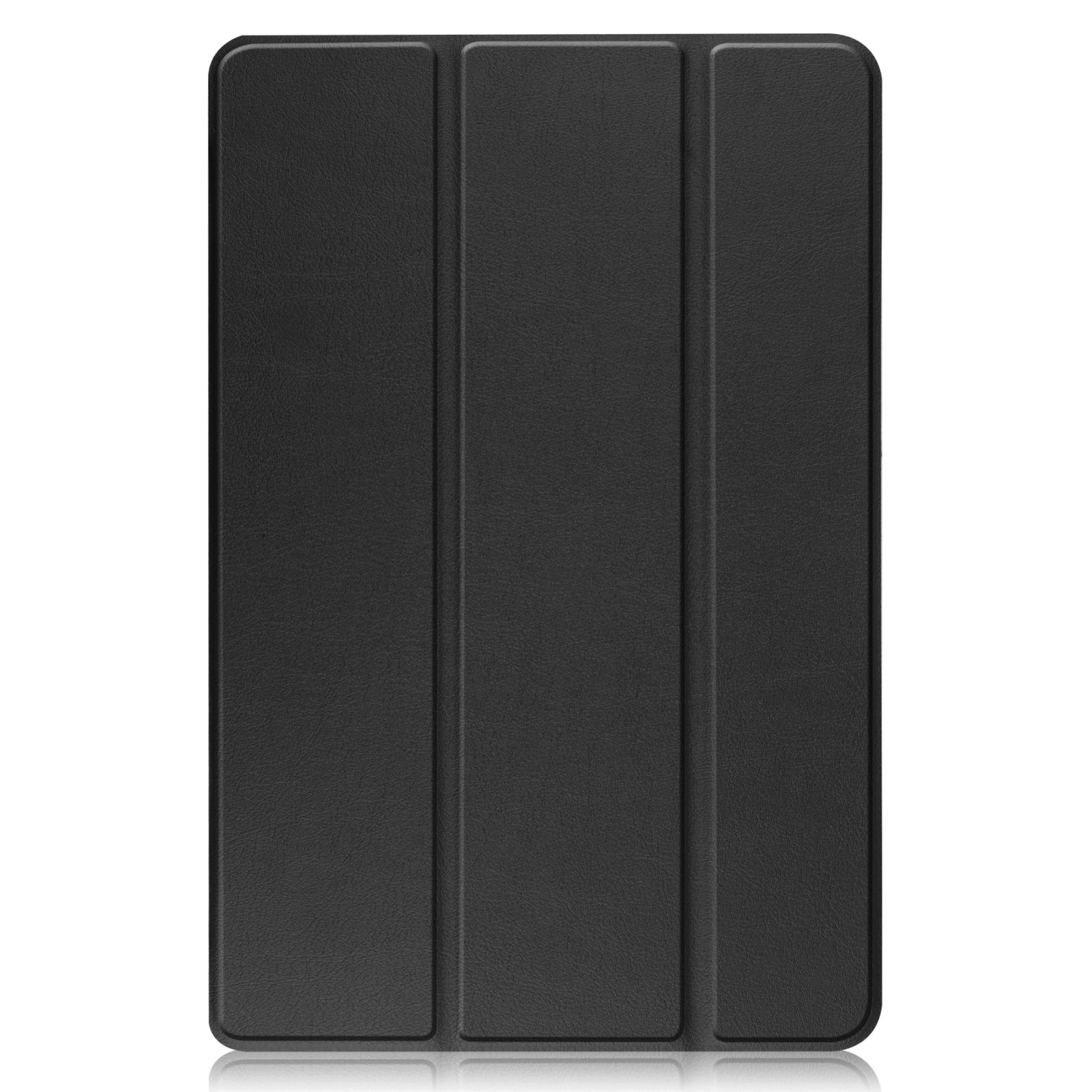Eine geschlossene schwarze Tablet-Hülle mit strukturierter Oberfläche wird angezeigt.