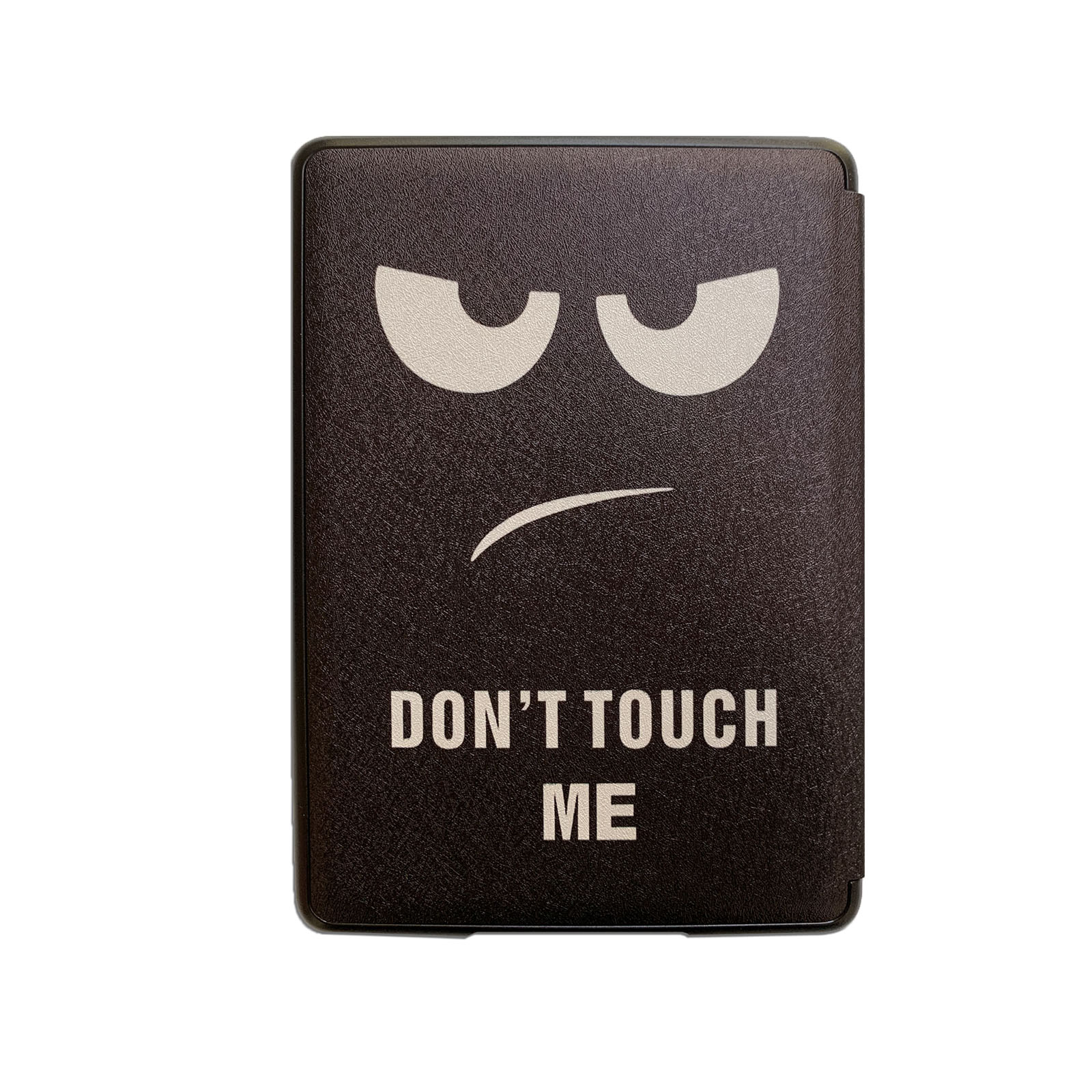 Tablet-Hülle mit Gesichtsdesign und dem Text 'DON'T TOUCH ME'. Das Gesicht hat einen wütenden Ausdruck.