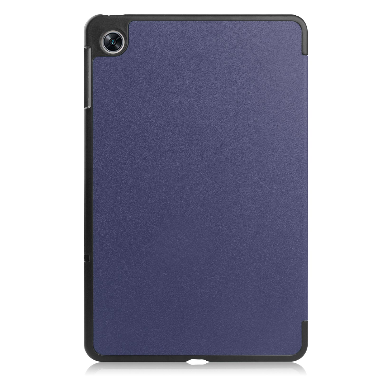Tablethülle, blau. Die Hülle ist geschlossen. Die Tabletkamera ist auf der Rückseite sichtbar.