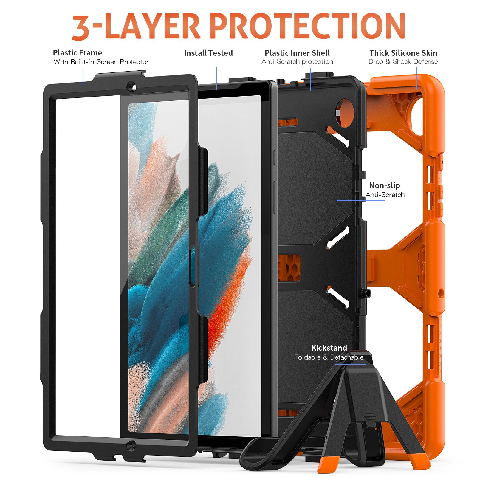 LOBWERK 4in1 Schutzhülle Case Tab X200 10.5 für X206 A8 Orange Bookcover Samsung Kunststoff