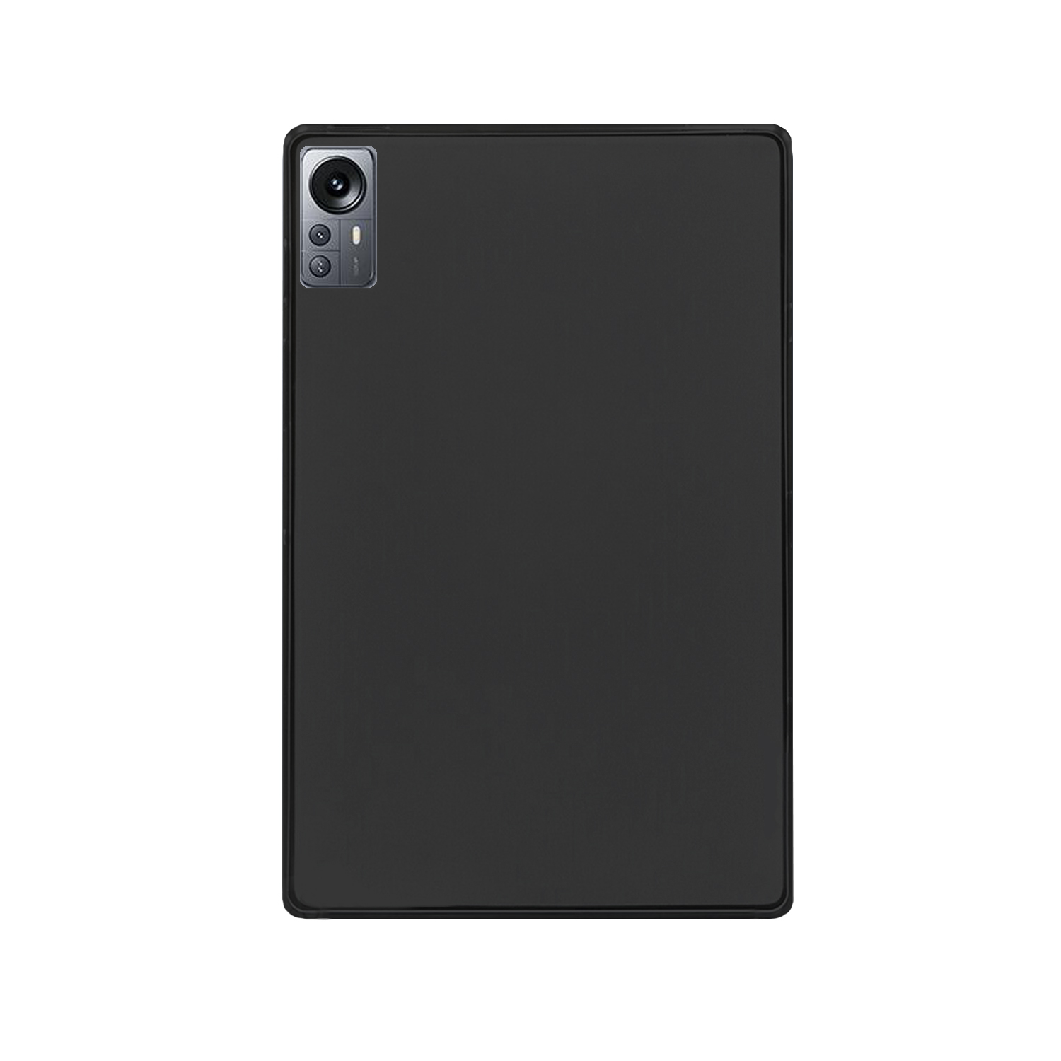 Schwarze Tablet-Hülle mit Kamera. Die Hülle ist schwarz. Der Hintergrund ist weiß.
