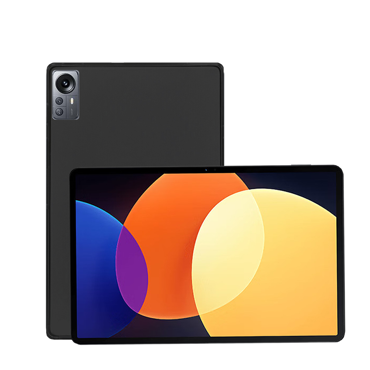 Schwarzes Tablet mit Rückkamera. Ein weiteres Tablet steht dahinter.