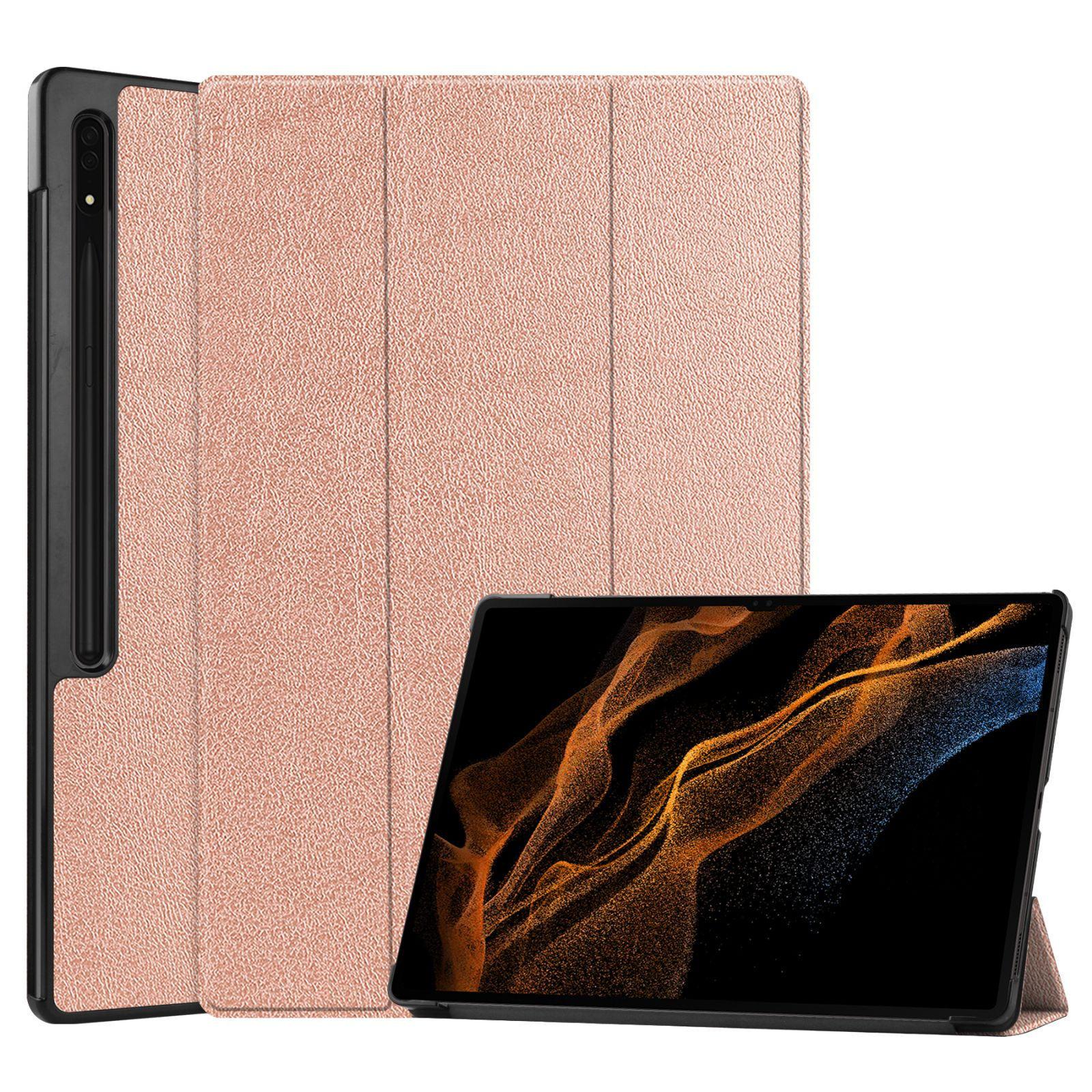 Tablethülle mit einem Tablet. Weißer Hintergrund.