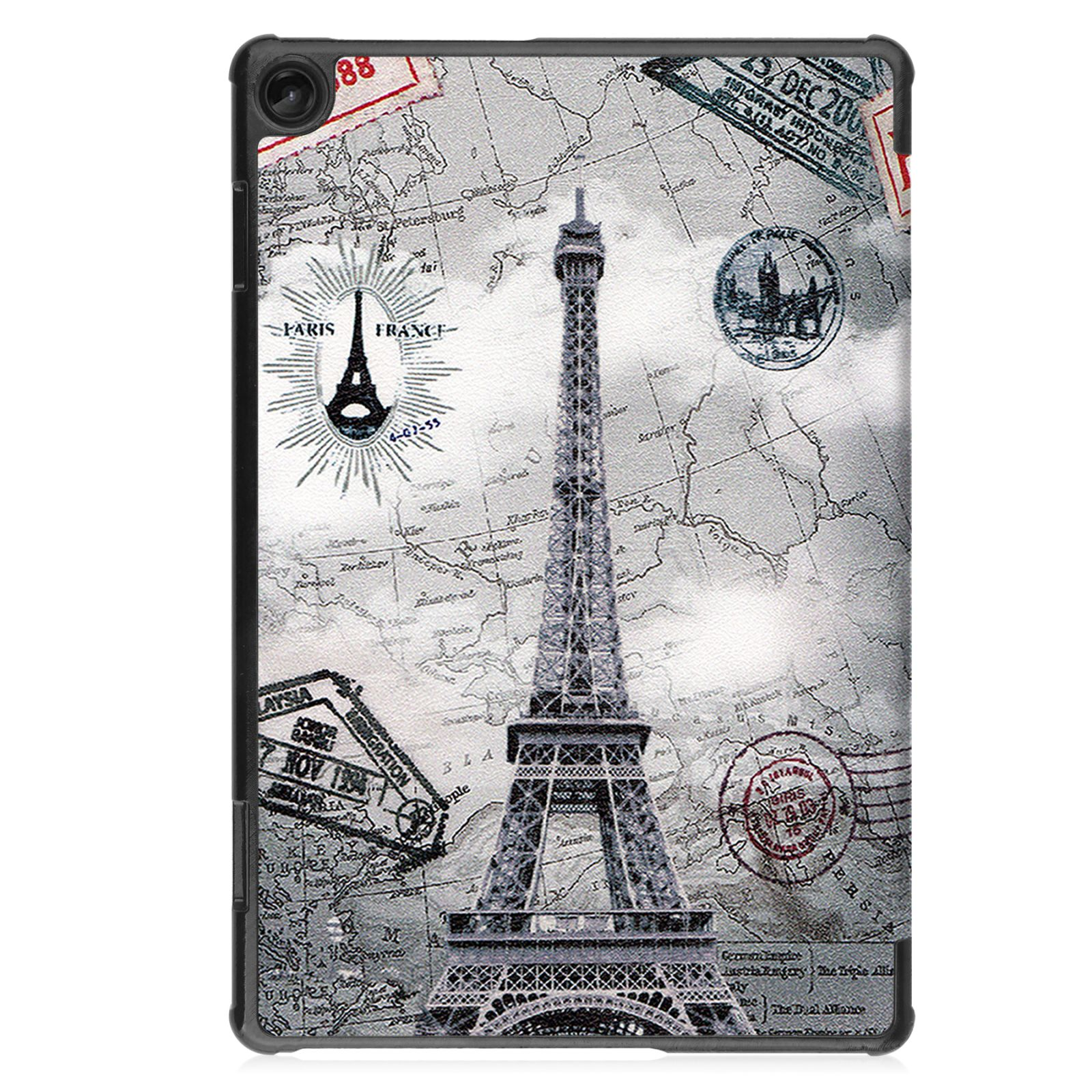 Tablet-Hülle mit Eiffelturm- und Kartendesign.