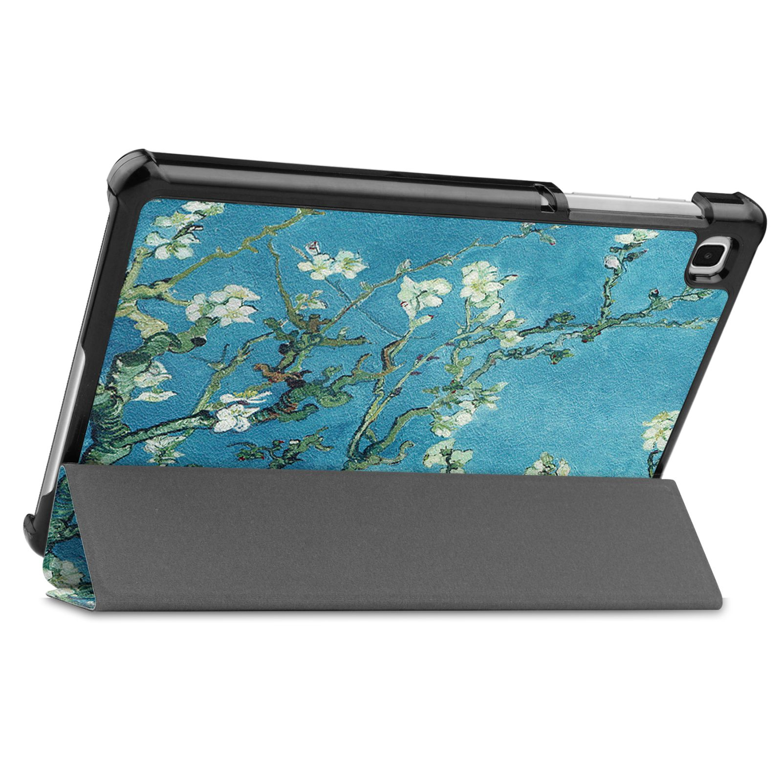 Tablet-Hülle mit einem Van Gogh-Gemälde auf dem Cover, offen. Das Cover ist hochgeklappt.