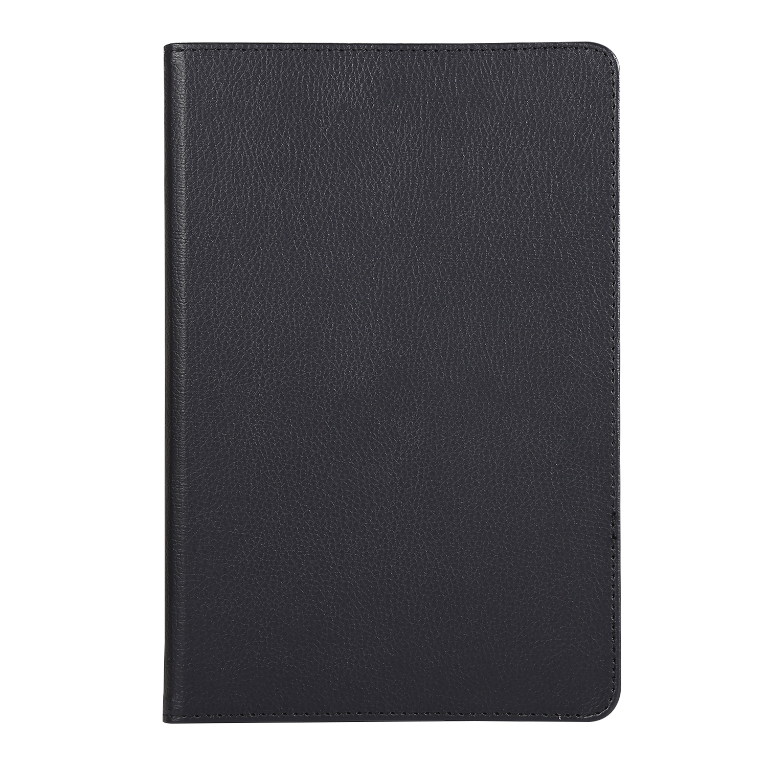 Schwarze Tablethülle. Die Hülle hat eine lederartige Textur und ein glattes Finish.