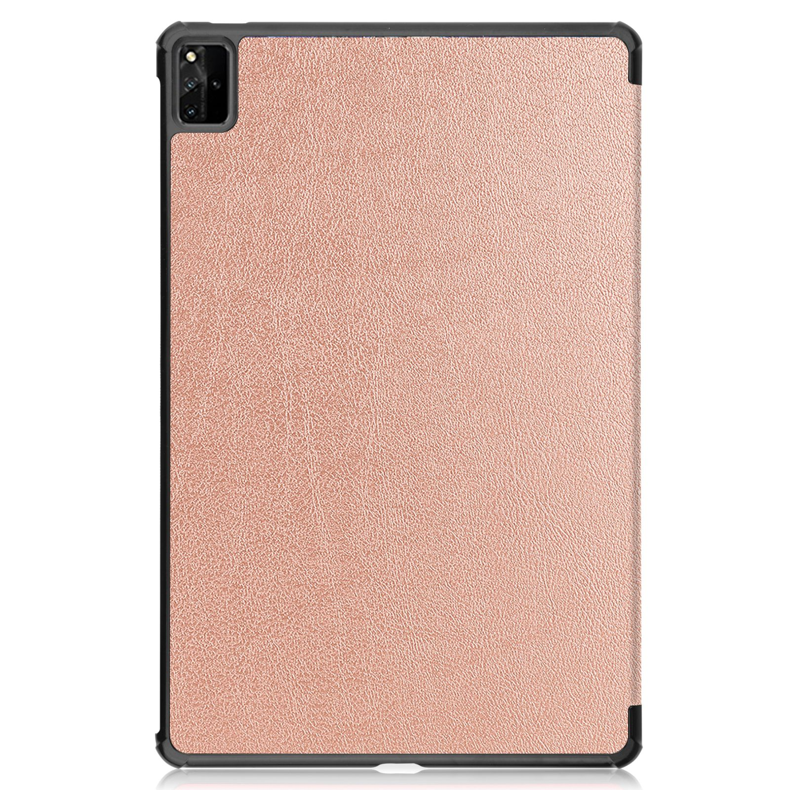 Roségoldene Tablet-Hülle mit strukturierter Oberfläche, Ausschnitt für die Kamera oben links.