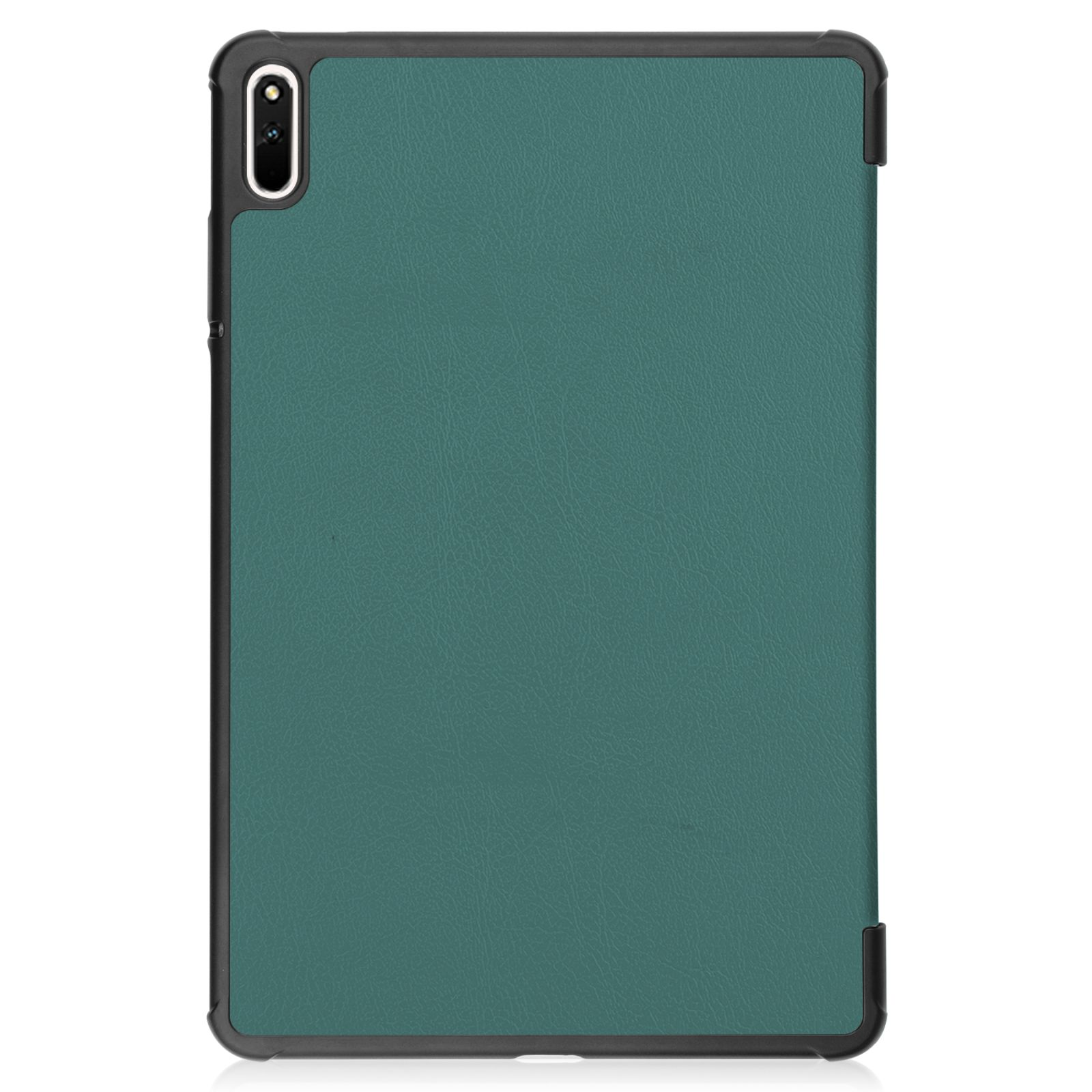 Eine grüne Tablet-Hülle. Sie ist geschlossen und zeigt die Rückseite des Tablets.