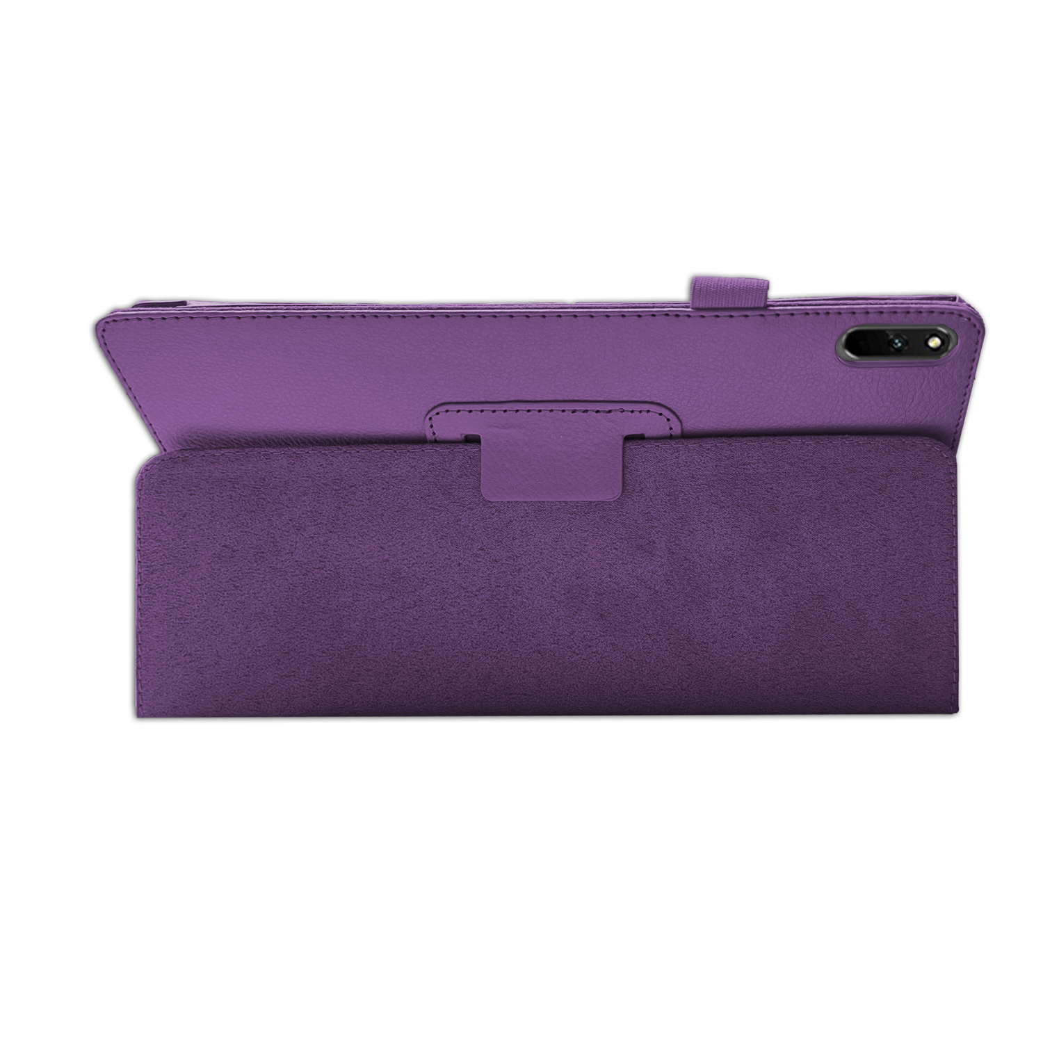 Lila Tablet-Hülle. Hülle geöffnet. Text: Cover-Hülle.